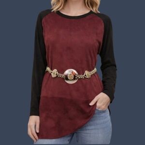 JOH Anthropologie Vegan Suede Oversized Oxblood Long Sleeve Tunic